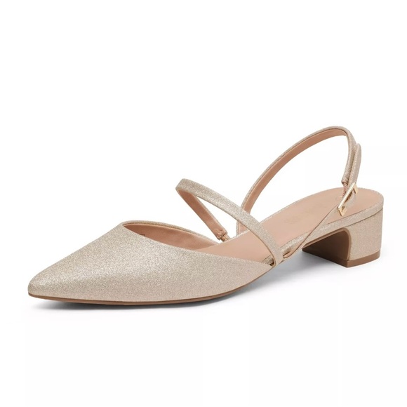 DREAM PAIRS Sparkly Strappy Low Block Heel Pointed Toe Slingback Shoes Glitter - Picture 1 of 5